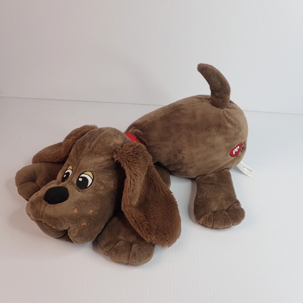 Basic Fun Pound Puppies 2023 Dark Brown Plush Dog with Red Collar Tag 16" Bob‎